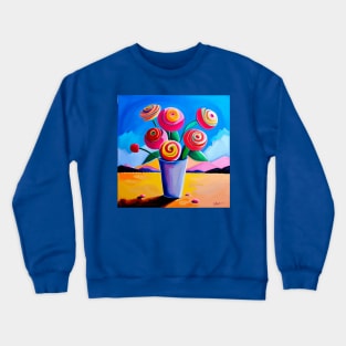 Cute Abstract Flowers in a Desert Mountain Landscape Crewneck Sweatshirt